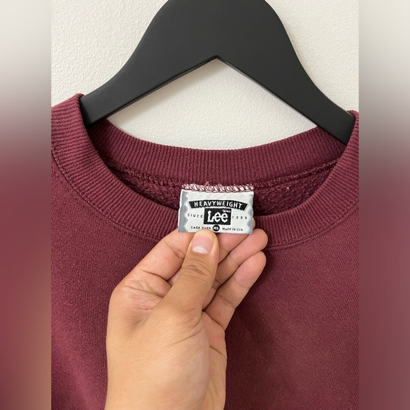 Vintage Faded Lee Heavyweight Burgundy Crewneck Sweater Fits XL - Picture 2 of 6